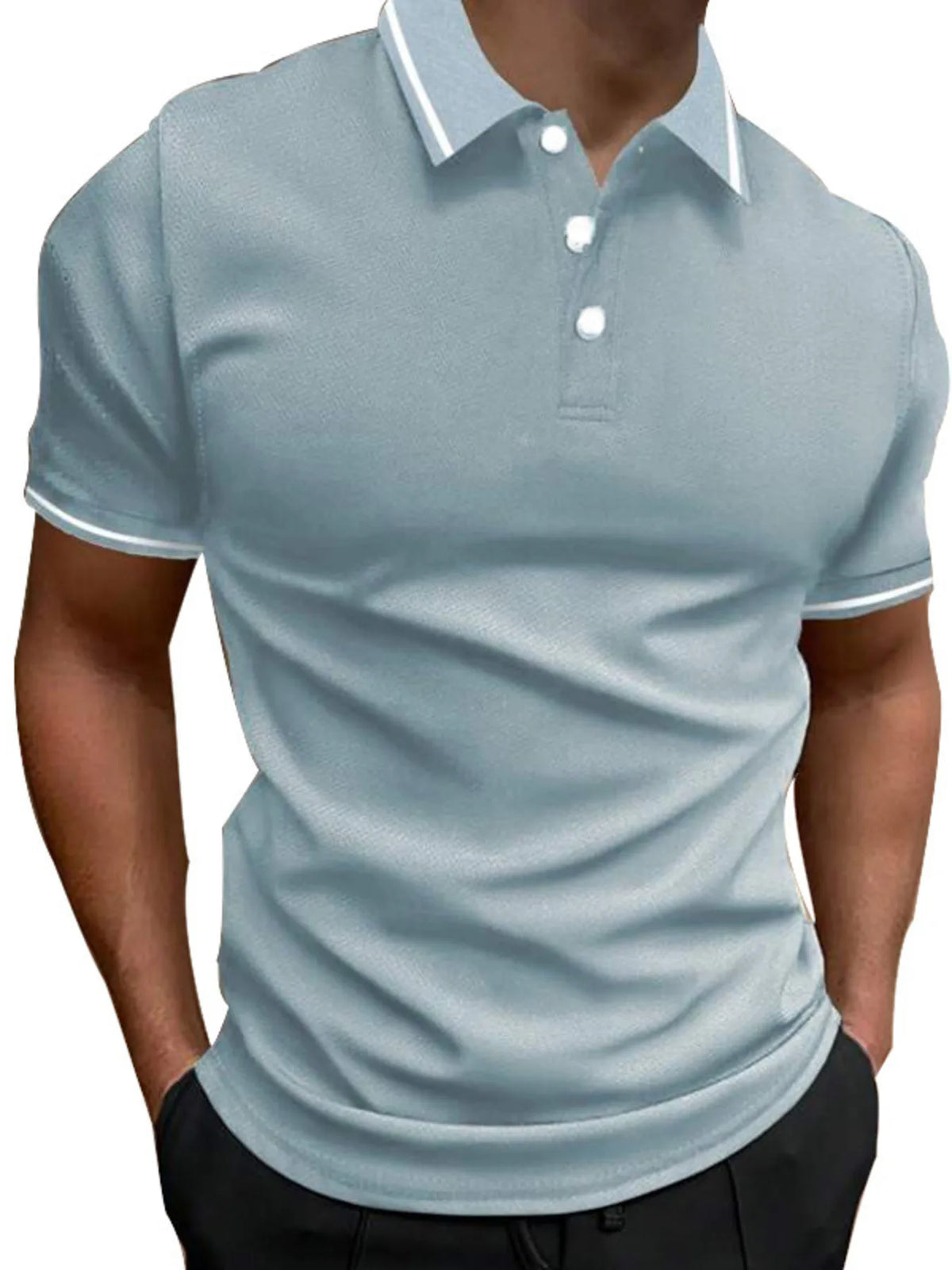 Men's Button Detail Short Sleeve Polo Shirt - Black
