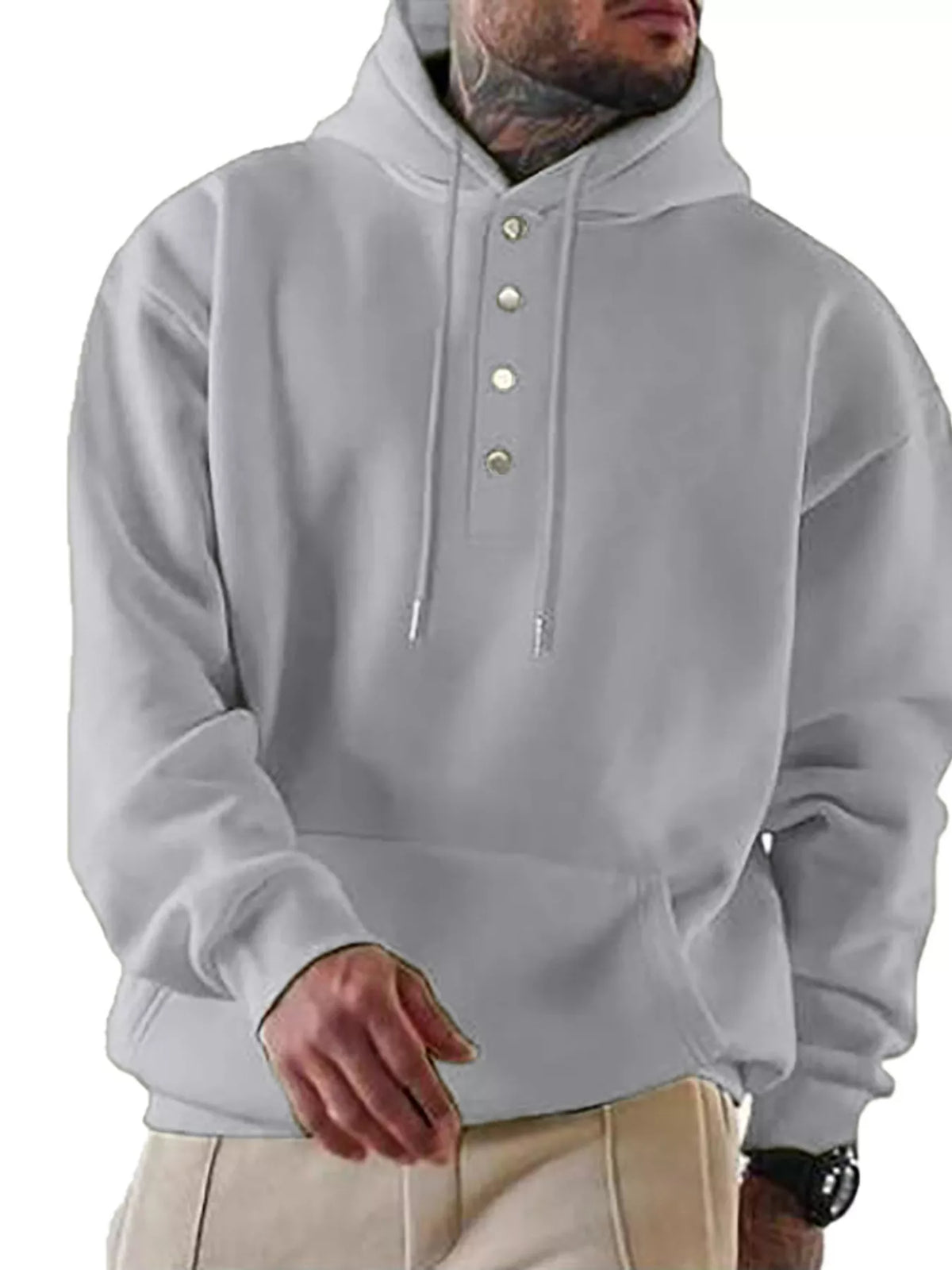 Men's Full Size Drawstring Kangaroo Pocket Hoodie Plus Size - DCDesigns mens casual hoodie product view