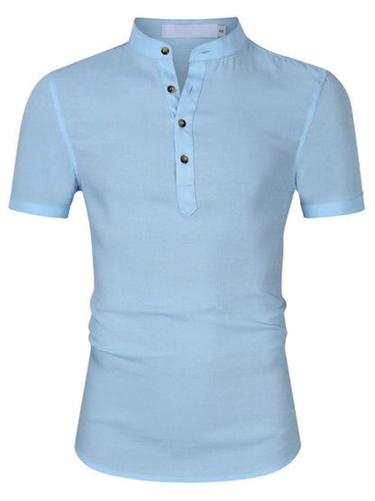 Men's Collar Neck Short Sleeve Polo Shirt - Light Blue