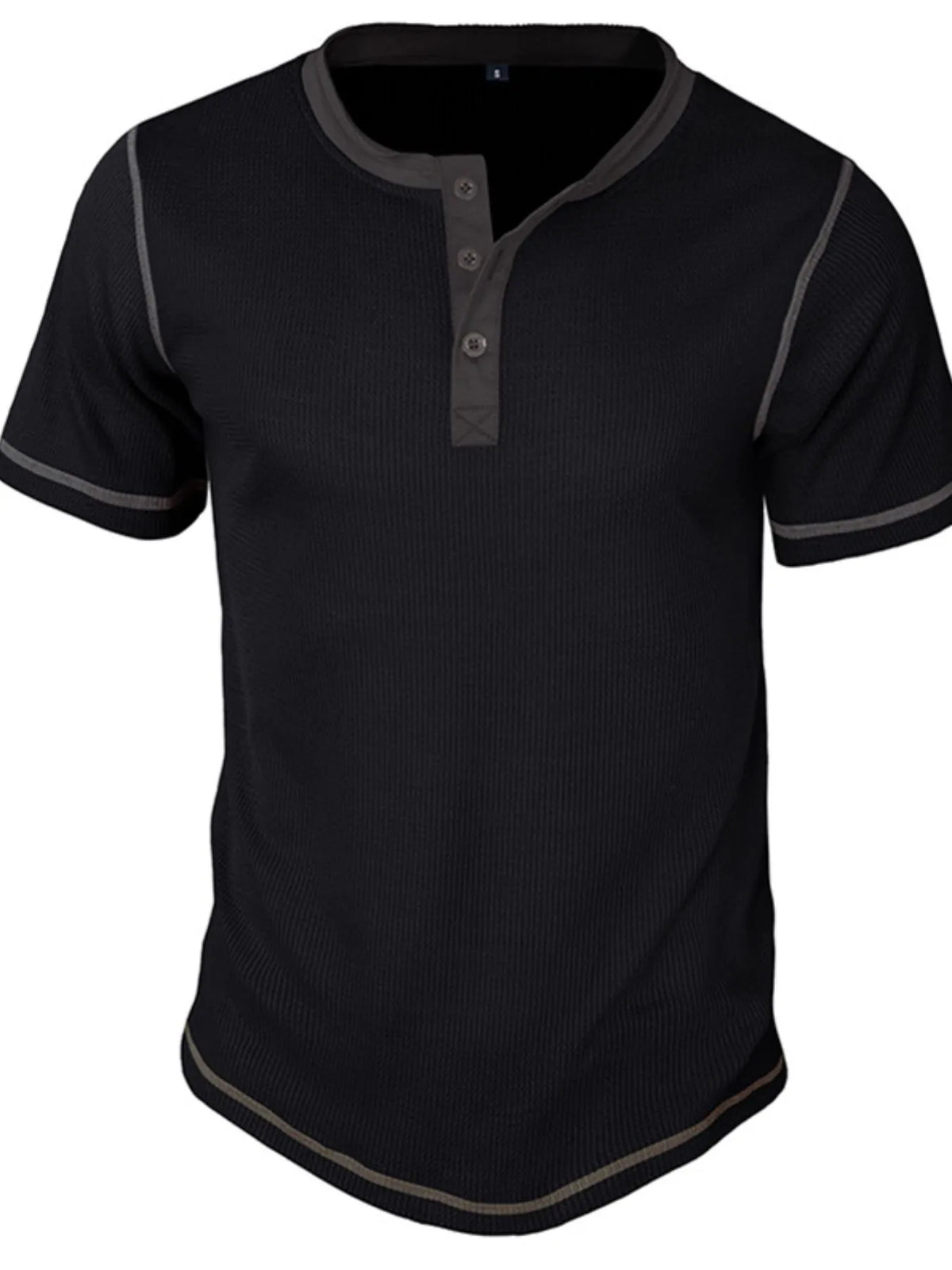 Men's Contrast Stitch Henley Polo Shirt - Gray