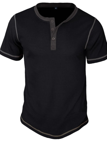 Men's Contrast Stitch Henley Polo Shirt - Gray