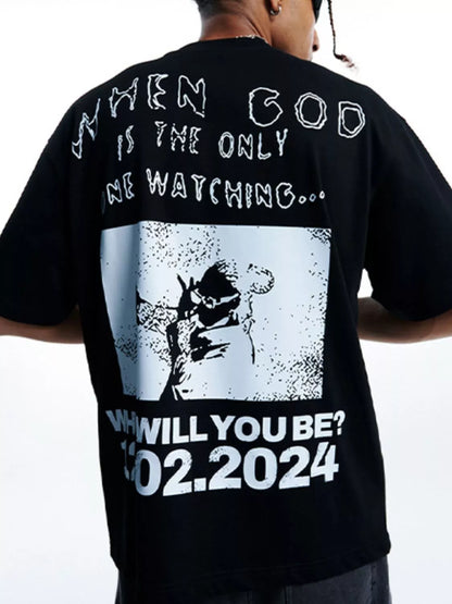 Men's oversized Men's Round Neck Graphic Statement T-Shirt – men's bold Y2K streetwear graphic tee, product image 1