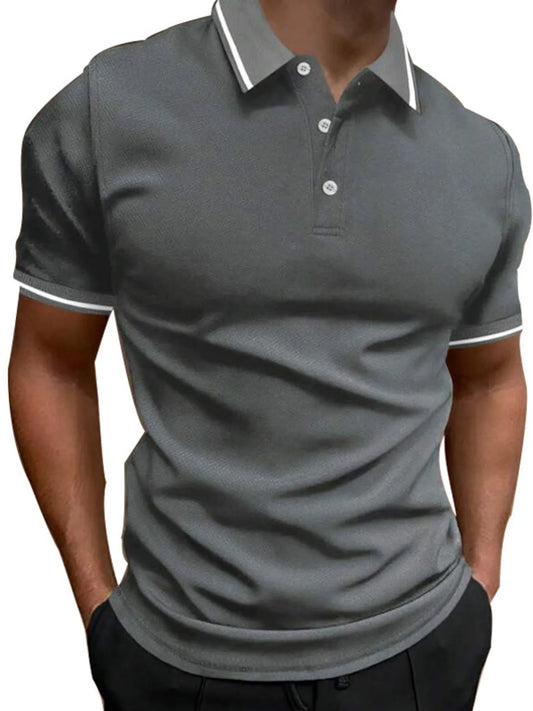 Men's Button Detail Short Sleeve Polo Shirt - Black