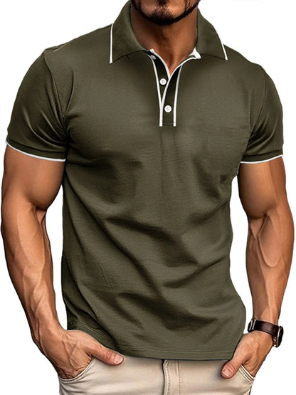 Men's Slim Fit Polo Shirt with Contrast Trim - Dark Gray