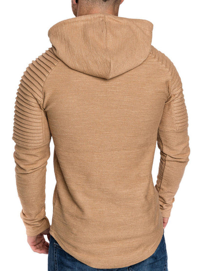 Men's Plus Size Slim Fit Ribbed Hoodie with Drawstring - DCDesigns mens casual hoodie product view