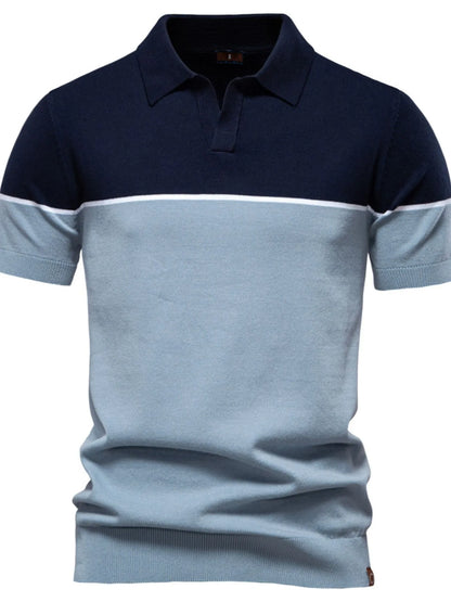 Men's Color Block Short Sleeve Knit Polo Shirt - Navy