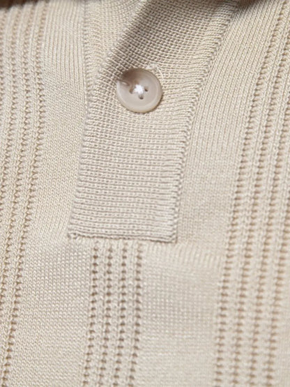 Men's Collared Neck Short Sleeve Knit Polo Shirt - Beige
