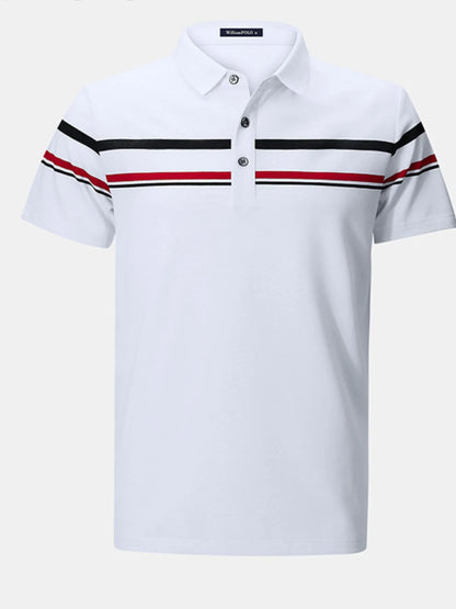 Men's Classic Striped Short Sleeve Polo Shirt - White