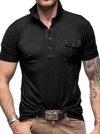 Men's Classic Pocket Polo Shirt with Stand Collar - White