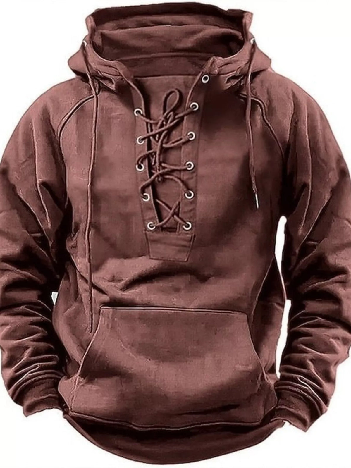 Men's Full Size Lace Up Front Raglan Sleeve Hoodie Plus Size - DCDesigns mens casual hoodie product view