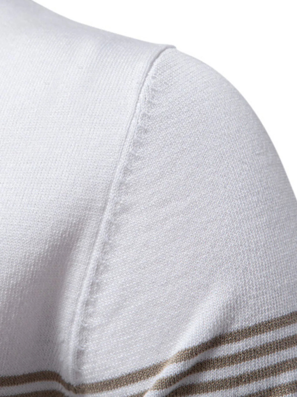 Men's Classic Striped Zip Collar Polo Shirt - White