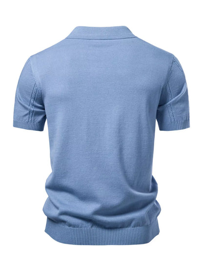 Men's Classic Knit Short Sleeve Polo Shirt - Sea Blue