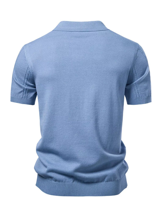 Men's Classic Knit Short Sleeve Polo Shirt - Sea Blue