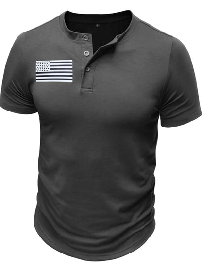 Men's American Flag Short Sleeve Henley Top - Dark Gray