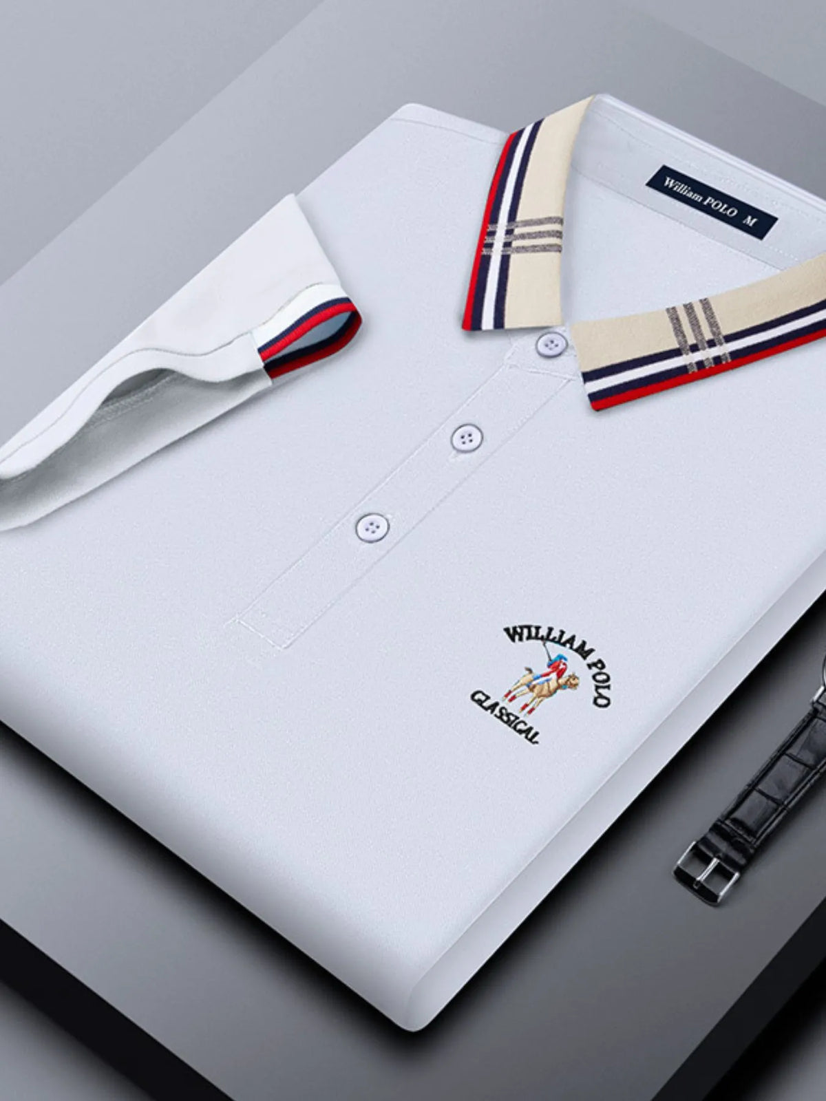 Men's Striped Collared Short Sleeve Embroidered Polo Shirt - Black