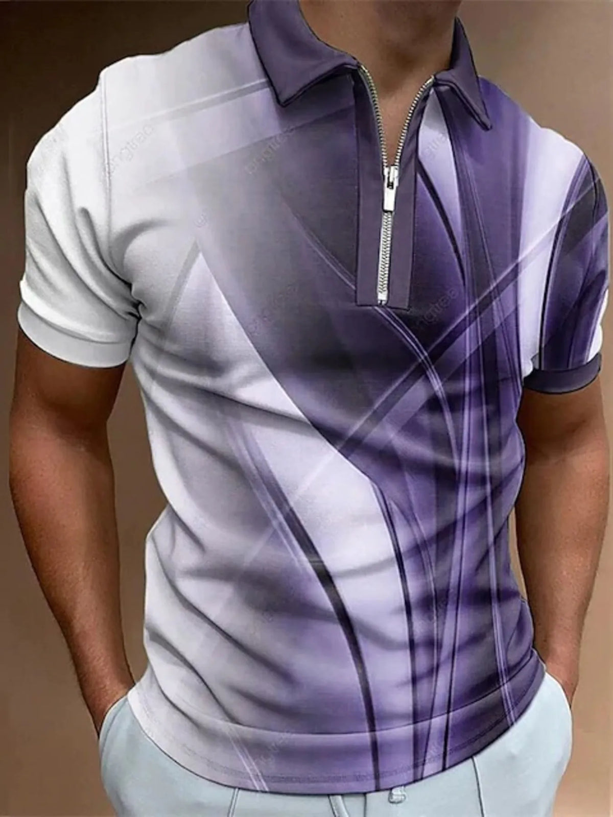 Men's Short Sleeve Button Detail Polo Shirt - Dusty Blue