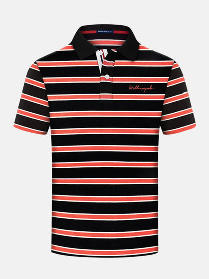 Men's Striped Short Sleeve Polo Shirt - Black