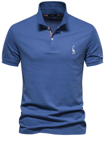 Men's Giraffe Embroidered Short Sleeve Polo Shirt - Navy
