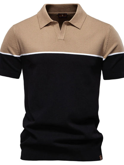 Men's Color Block Short Sleeve Knit Polo Shirt - Army Green