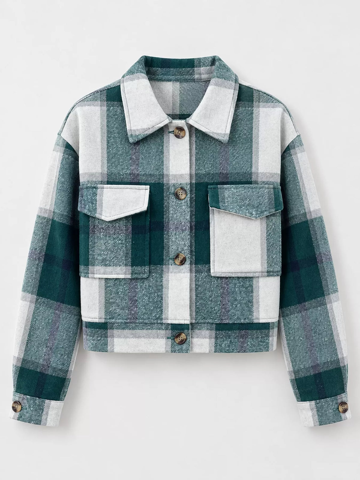 Women’s plaid cropped button-front jacket by Poncette