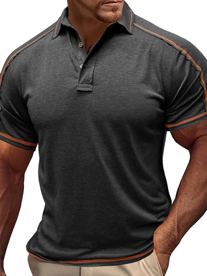 Men's Collared Neck Polo Shirt with Contrast Piping - Khaki