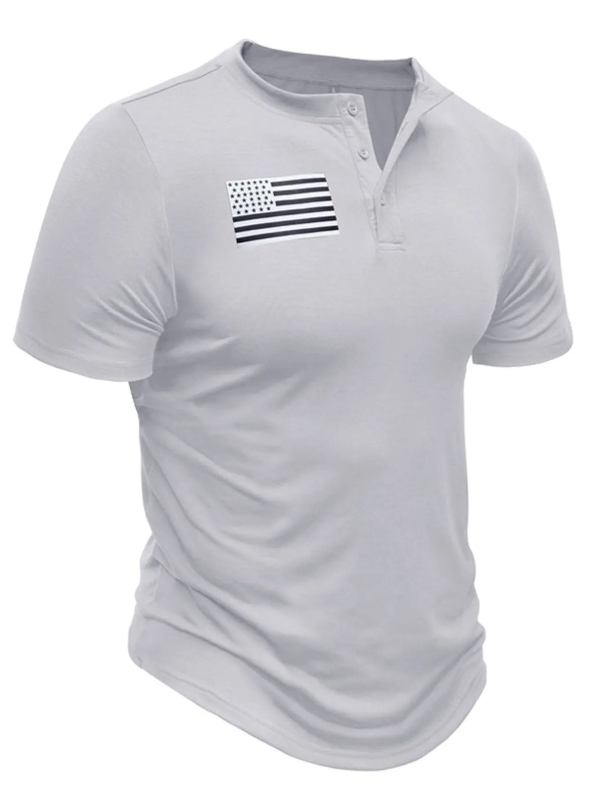 Men's American Flag Short Sleeve Henley Top - White