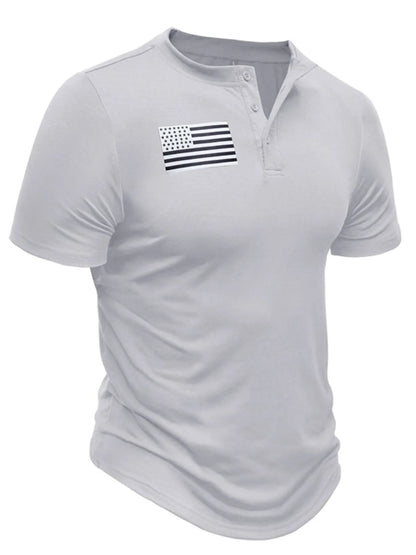 Men's American Flag Short Sleeve Henley Top - White