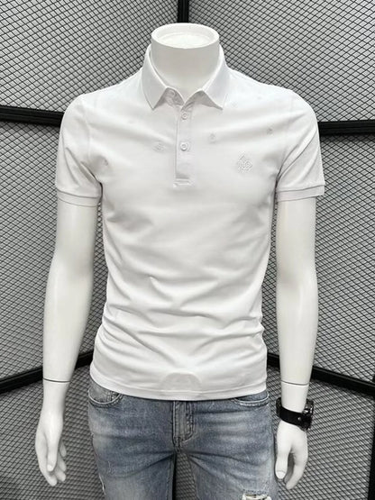 Men's Button Detail Short Sleeve Polo Shirt - Apricot