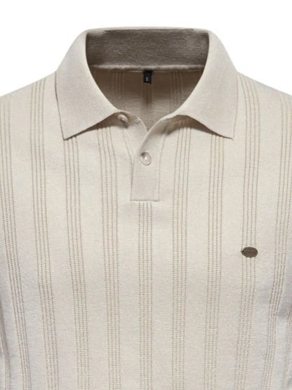 Men's Collared Neck Short Sleeve Knit Polo Shirt - Beige