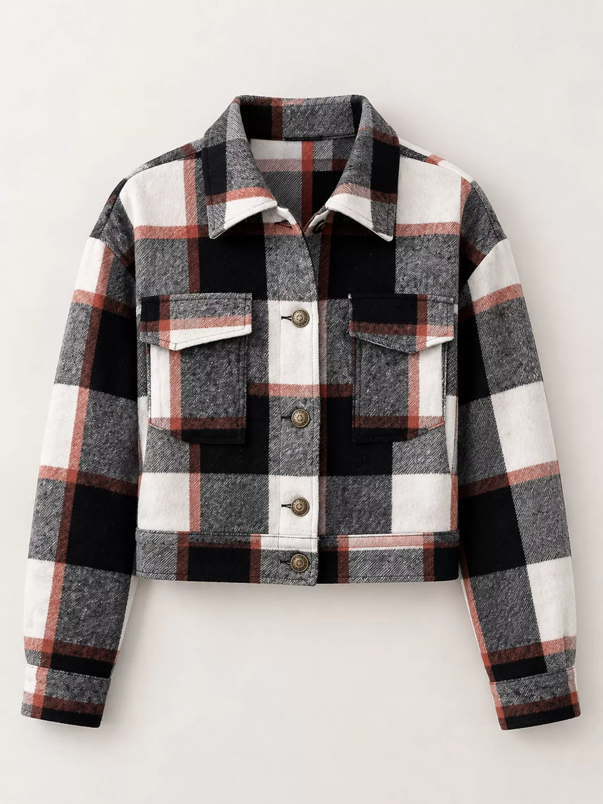 Women’s plaid cropped button-front jacket by Poncette