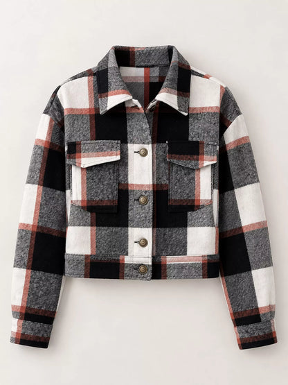 Women’s plaid cropped button-front jacket by Poncette