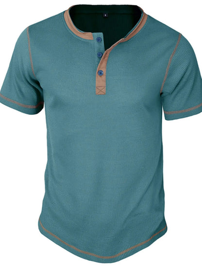 Men's Contrast Stitch Henley Polo Shirt - Gray