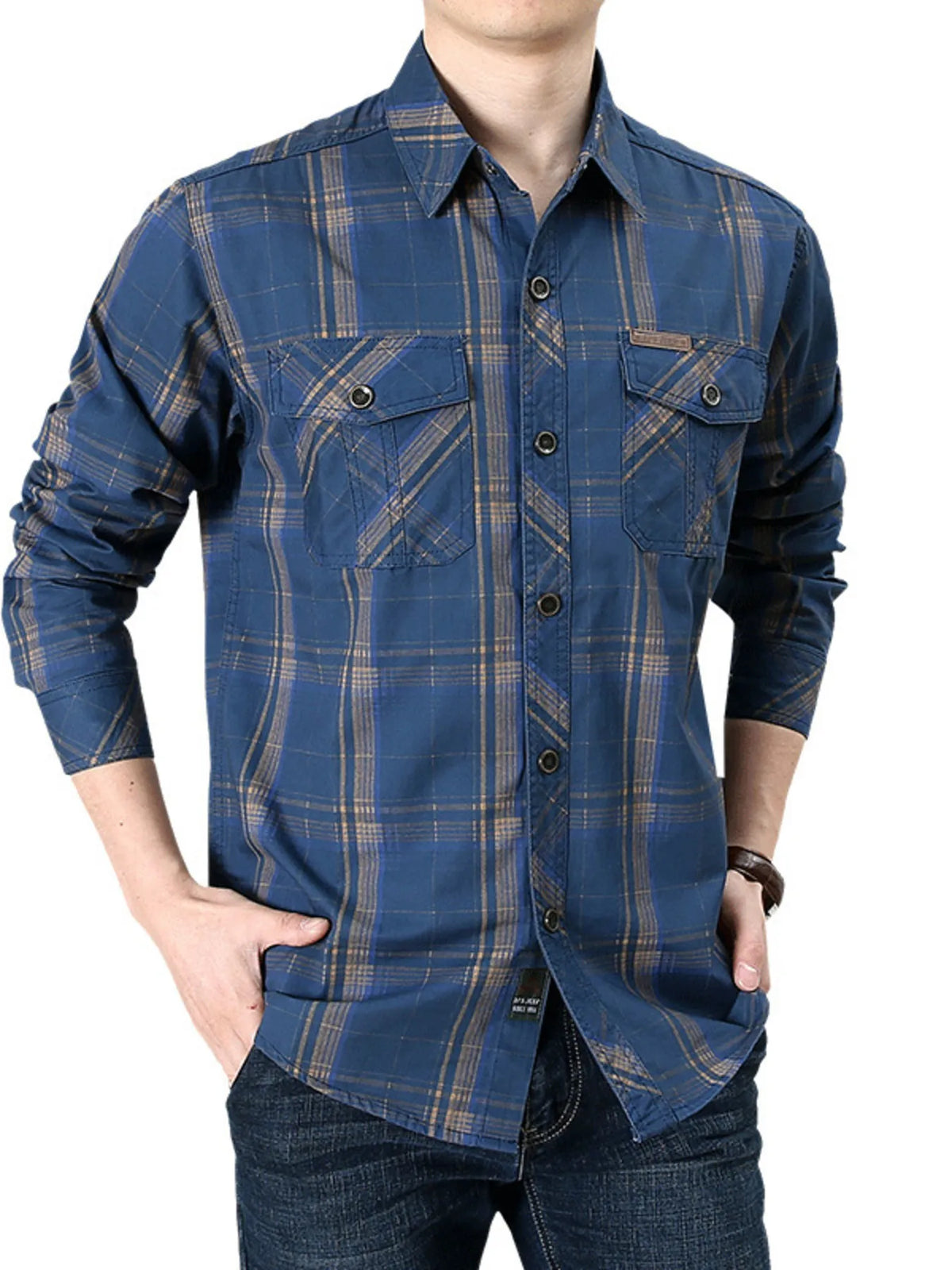 Men's Casual Plaid Long Sleeve Shirt | DCDesigns