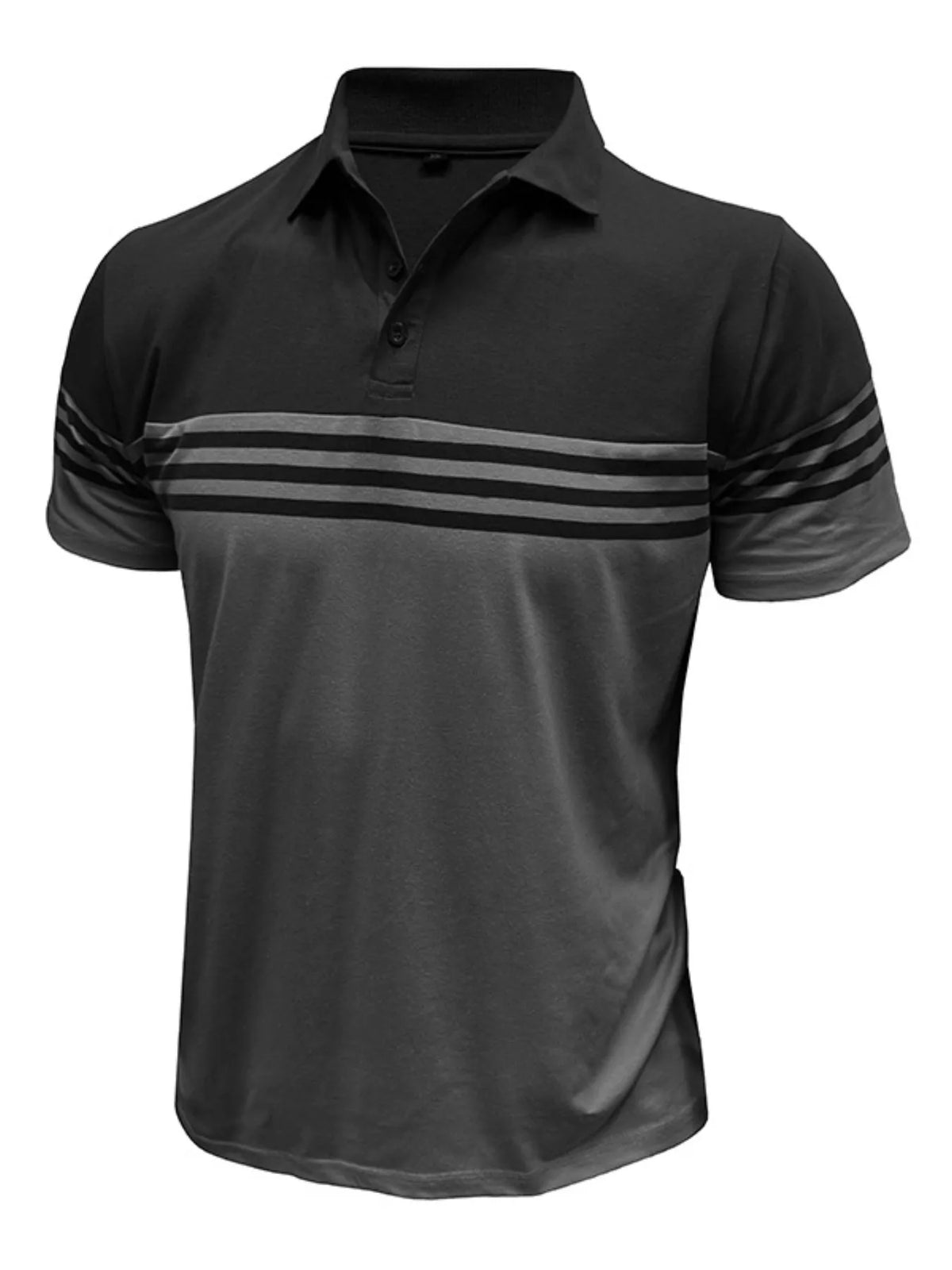 Men's Color Block Striped Polo Shirt - Dark Gray