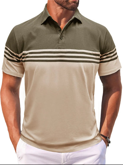 Men's Color Block Striped Polo Shirt - Navy