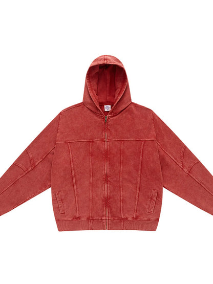 Men's Washed Zip Up Casual Hoodie - DCDesigns mens casual hoodie product view
