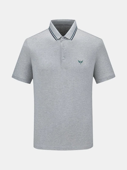 Men's Short Sleeve Breathable Polo with Stripe Detail Collar - Black