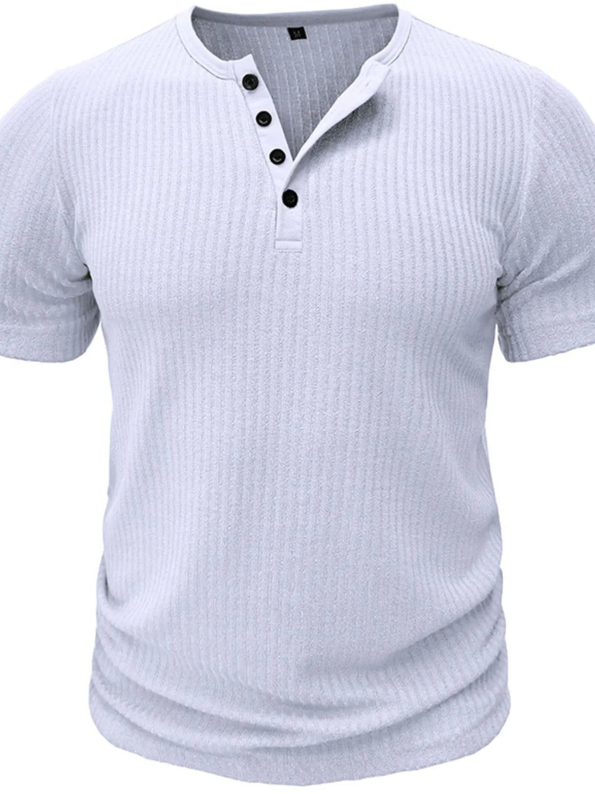 Men's Slim Fit Ribbed Henley Polo Shirt - White