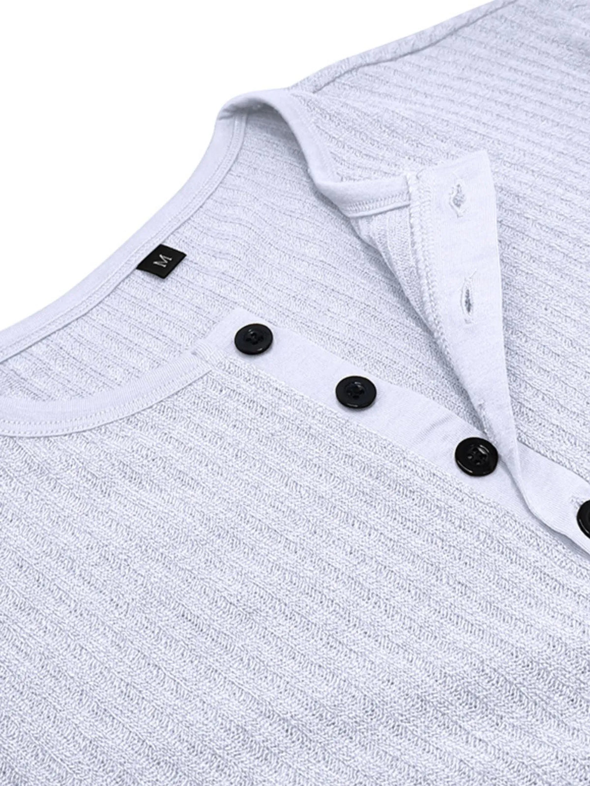 Men's Slim Fit Ribbed Henley Polo Shirt - White