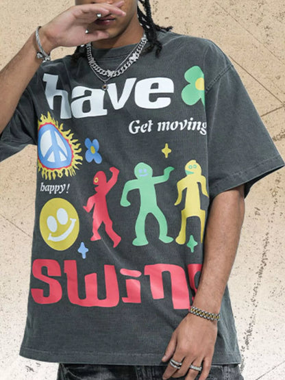 Men's Graphic Round Neck Oversized T-Shirt – men's bold Y2K streetwear graphic tee, product image 4