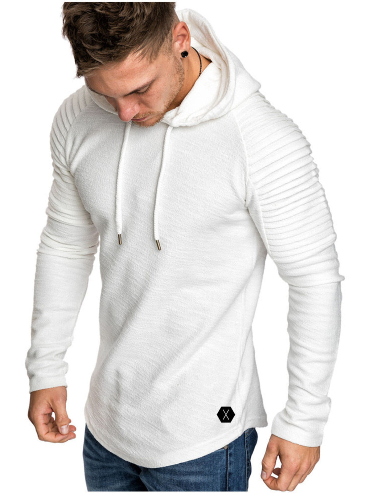 Men's Plus Size Slim Fit Ribbed Hoodie with Drawstring - DCDesigns mens casual hoodie product view