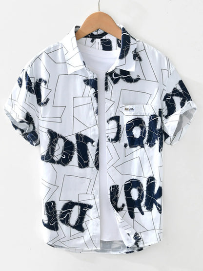 Men's Printed Button-Up Short Sleeve Shirt | DCDesigns