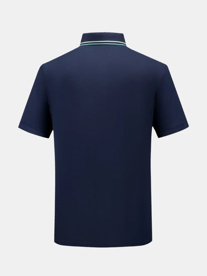 Men's Short Sleeve Breathable Polo with Stripe Detail Collar - Navy