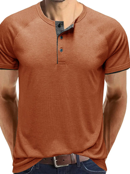 Men's Classic Contrast Trim Henley Polo Shirt - Moss