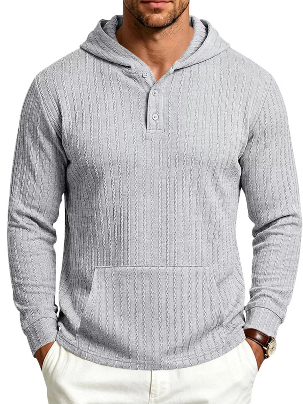 Men's Full Size Casual Kangaroo Pocket Knit Hoodie Plus Size - DCDesigns mens casual hoodie product view