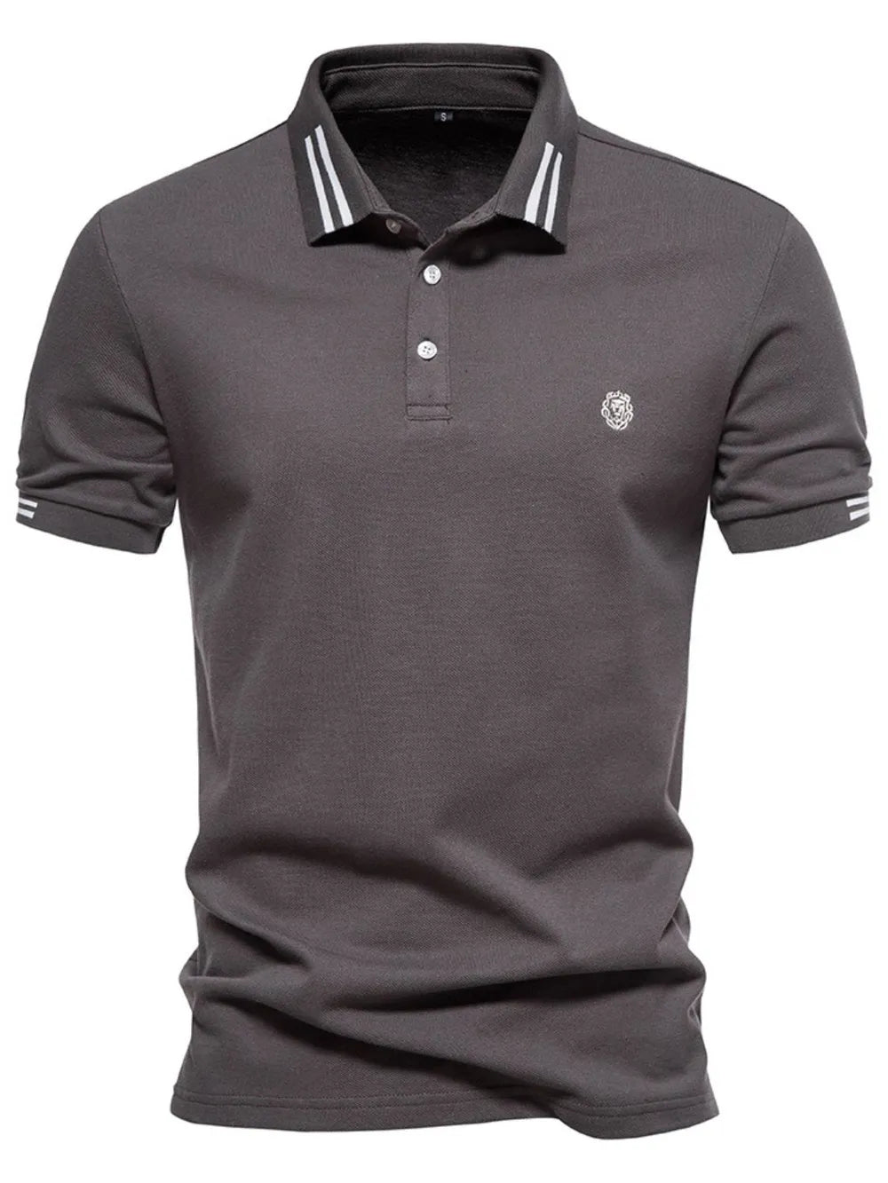Men's Embroidered Striped Short Sleeve Polo Shirt - Light Blue