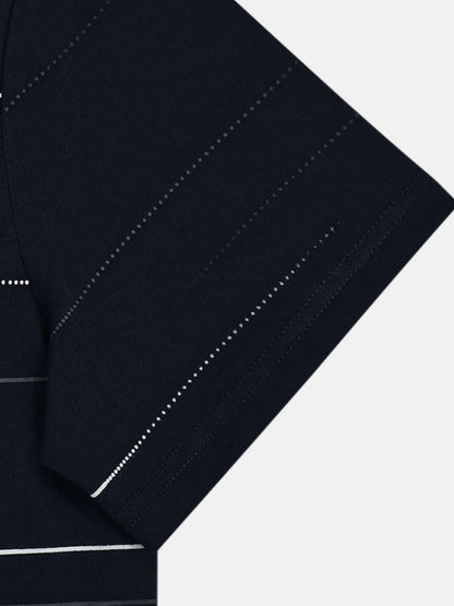 Men's Striped Short Sleeve Polo Shirt - Navy