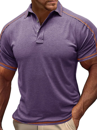 Men's Collared Neck Polo Shirt with Contrast Piping - Khaki