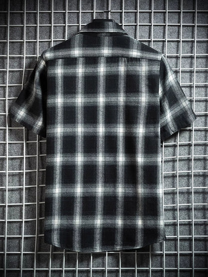 Men's Plaid Button-Up Short Sleeve Shirt | DCDesigns
