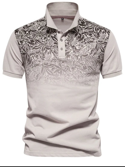 Men's Printed Collared Neck Short Sleeve Polo Shirt - Light Blue